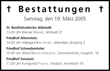 Anzeige von Bestattungen vom 19.03.2005 von MGO