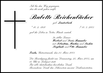 Anzeige von Babette Reichenbächer von MGO