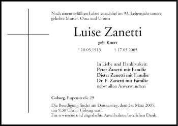 Anzeige von Luise Zanetti von MGO