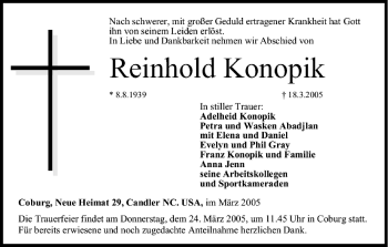 Anzeige von Reinhold Konopik von MGO