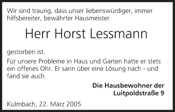 Anzeige von Horst Lessmann von MGO