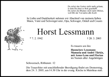 Anzeige von Horst Lessmann von MGO