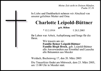 Anzeige von Charlotte Leipold-Büttner von MGO