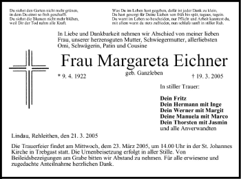 Anzeige von Margareta Eichner von MGO