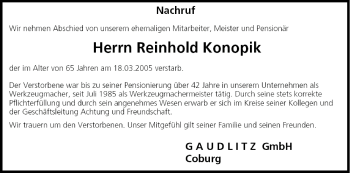 Anzeige von Reinhold Konopik von MGO