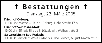 Anzeige von Bestattungen vom 22.03.2005 von MGO