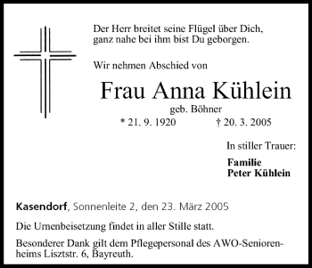 Anzeige von Anna Kühnlein von MGO