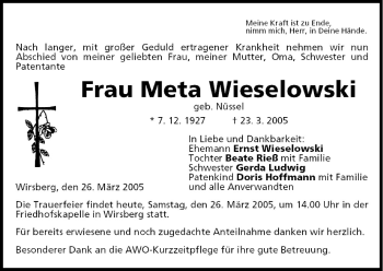 Anzeige von Meta Wieselowski von MGO