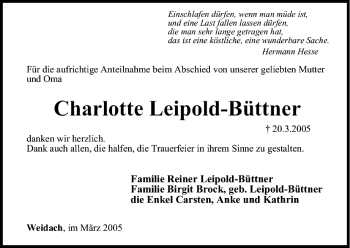 Anzeige von Charlotte Leipold-Büttner von MGO