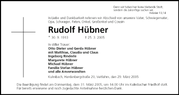 Anzeige von Rudolf Hübner von MGO