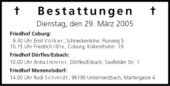 Anzeige von Bestattungen vom 29.03.2005 von MGO
