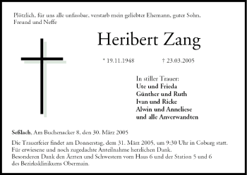 Anzeige von Heribert Zang von MGO