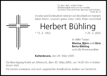 Anzeige von Herbert Bühling von MGO