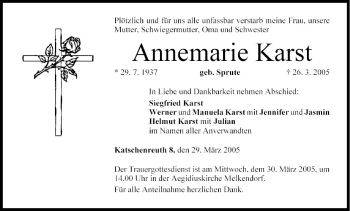 Anzeige von Annemarie Karst von MGO