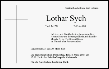 Anzeige von Lothar Sych von MGO
