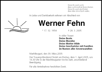 Anzeige von Werner Fehn von MGO