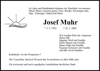 Anzeige von Josef Muhr von MGO