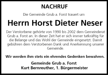 Anzeige von Horst Dieter Neser von MGO