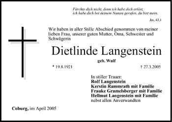 Anzeige von Dietlinde Langenstein von MGO
