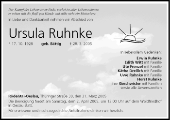 Anzeige von Ursula Ruhnke von MGO
