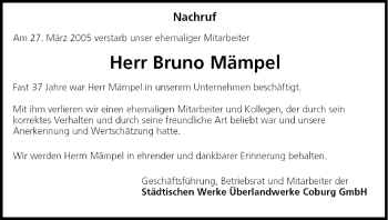 Anzeige von Bruno Mämpel von MGO