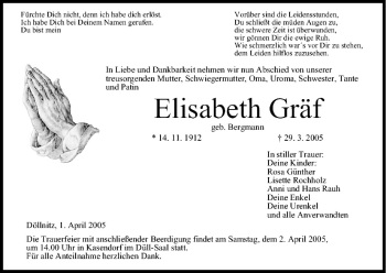 Anzeige von Elisabeth Gräf von MGO