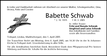 Anzeige von Babette Schwab von MGO