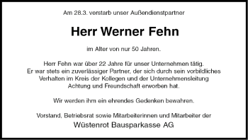Anzeige von Werner Fehn von MGO