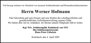 Anzeige von Werner Hofmann von MGO