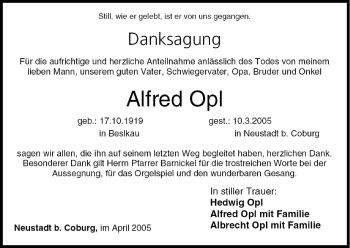 Anzeige von Alfred Opl von MGO