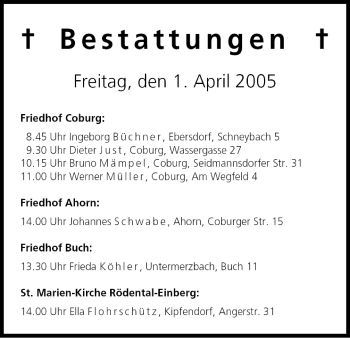 Anzeige von Bestattungen vom 01.04.2005 von MGO