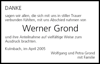 Anzeige von Werner Grond von MGO