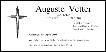 Anzeige von Auguste Vetter von MGO