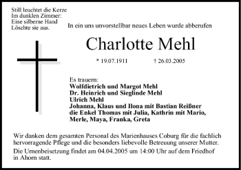 Anzeige von Charlotte Mehl von MGO