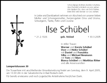 Anzeige von Ilse Schübel von MGO
