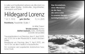 Anzeige von Hildegard Lorenz von MGO