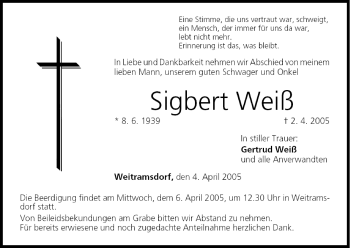Anzeige von Sigbert Weiß von MGO