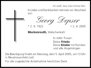 Anzeige von Georg Depser von MGO