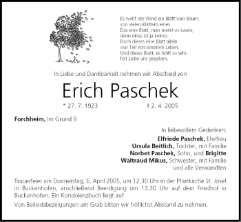 Anzeige von Erich Paschek von MGO