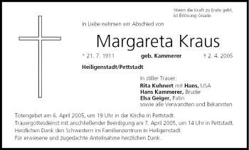 Anzeige von Margareta Kraus von MGO