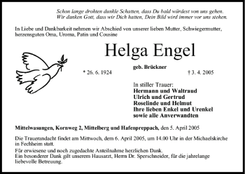 Anzeige von Helga Engel von MGO