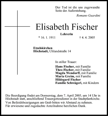 Anzeige von Elisabeth Fischer von MGO
