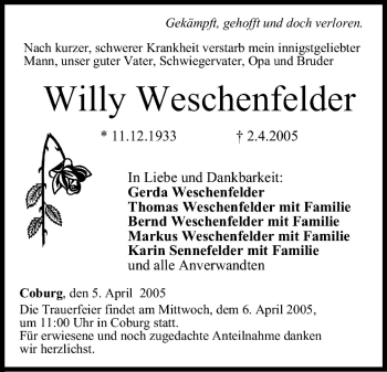 Anzeige von Willy Weschenfelder von MGO