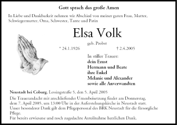 Anzeige von Elsa Volk von MGO