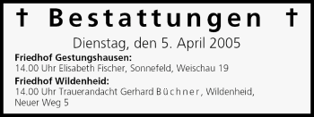 Anzeige von Bestattungen vom 05.04.2005 von MGO