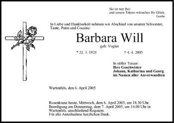 Anzeige von Barbara Will von MGO