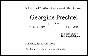 Anzeige von Georgine Prechtel von MGO