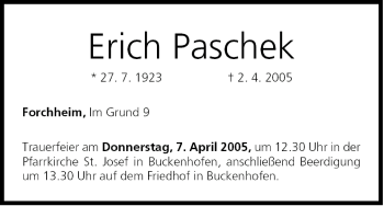 Anzeige von Erich Paschek von MGO