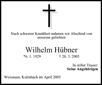 Anzeige von Wilhelm Hübner von MGO