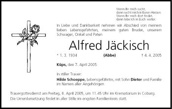 Anzeige von Alfred Jäkisch von MGO
